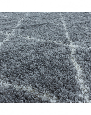 Harig woonkamerkleed met ruitpatroon, zachte pool, grijs