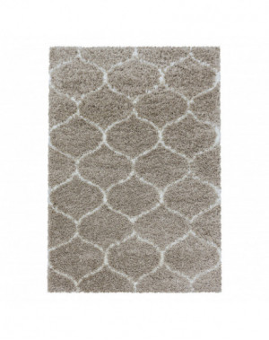 Tapis de salon Shaggy Design à carreaux Tile Jacquard Beige