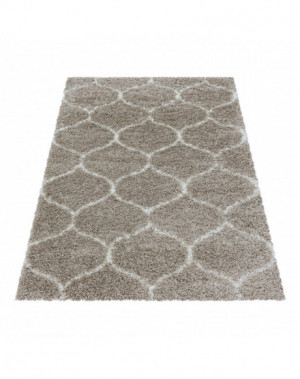 Shaggy design vloerkleed voor de woonkamer met beige jacquard tegelpatroon