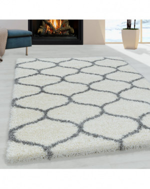 Tapis de salon Shaggy Design à carreaux Tile Jacquard Crème