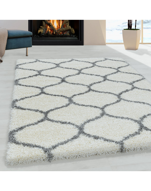 Shaggy Design woonkamerkleed met geruite tegeljacquard in crèmekleur