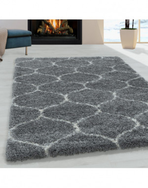 Shaggy Design woonkamerkleed met tegeljacquardpatroon in grijs geruit.