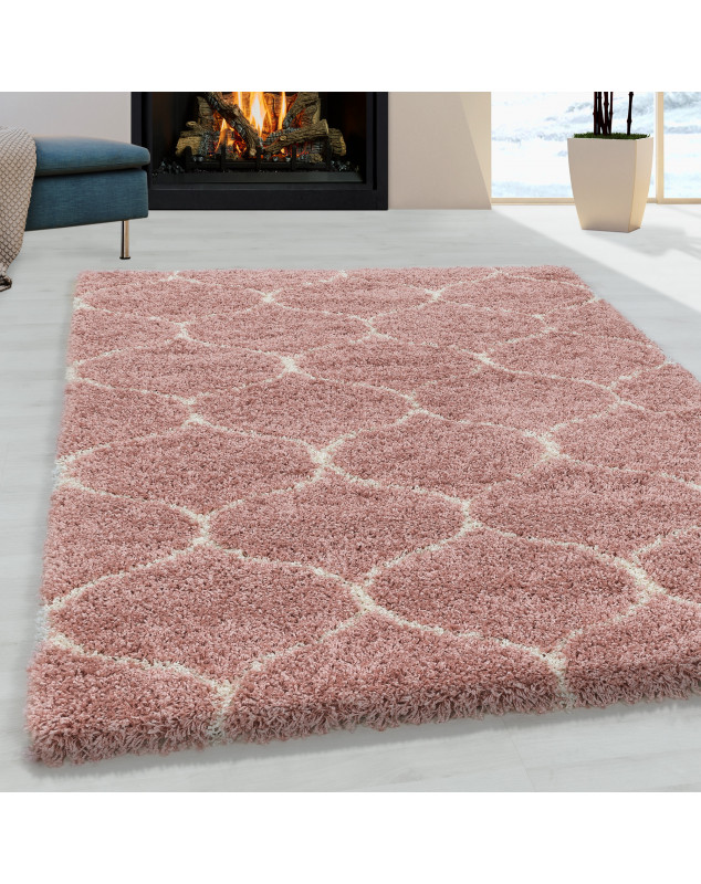 Shaggy Design woonkamerkleed met tegeljacquard roze ruitpatroon