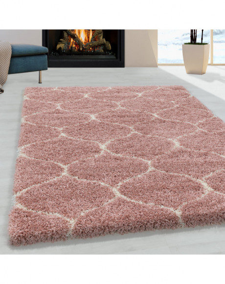 Tapis de salon Shaggy Design à carreaux Tile Jacquard Rose