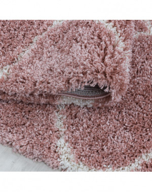 Tapis de salon Shaggy Design à carreaux Tile Jacquard Rose