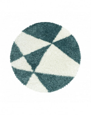 Shaggy design vloerkleed voor de woonkamer met abstract driehoekspatroon in blauw