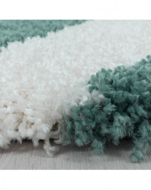 Shaggy design vloerkleed voor de woonkamer met abstract driehoekspatroon in blauw