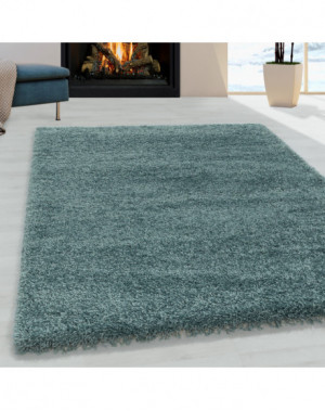 Tapis de salon Shaggy Design Poil Souple Monochrome Aqua
