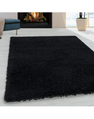 Tapis de salon Shaggy Design Poil Souple Monochrome Noir