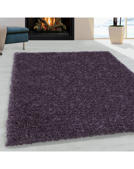 Tapis de salon Shaggy Design Poil Souple Tapis chambre Monochrome Violet