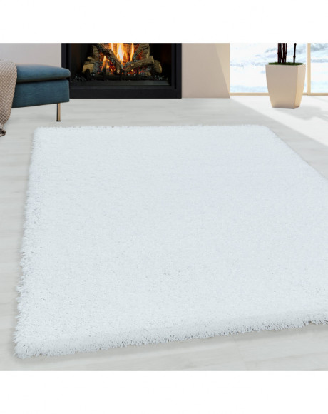 Tapis de salon Shaggy Design Poil Souple Monochrome Blanc