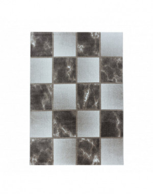 Tapis de salon à poil ras Marbré Motif de carré Poil souple Marron