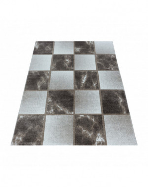 Tapis de salon à poil ras Marbré Motif de carré Poil souple Marron