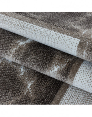 Tapis de salon à poil ras Marbré Motif de carré Poil souple Marron