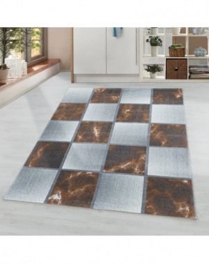 Tapis de salon à poil ras Marbré Motif de carré Poil souple Terra