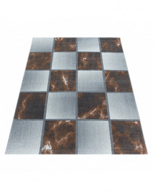 Laagpolig woonkamerkleed, gemarmerd vierkant patroon, zachte pool, terra