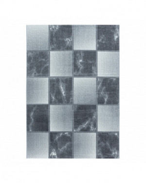 Laagpolig woonkamerkleed, gemarmerd vierkant patroon, zachte pool, lichtgrijs