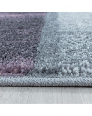 Tapis de salon à poil ras Marbré Motif de carré Poil souple Violet