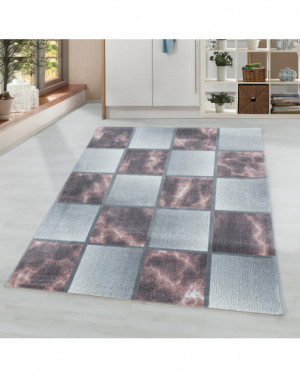 Tapis de salon à poil ras Marbré Motif de carré Poil souple Rose