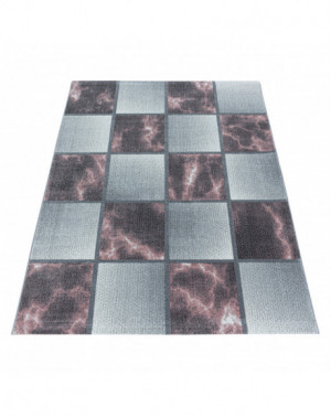 Tapis de salon à poil ras Marbré Motif de carré Poil souple Rose