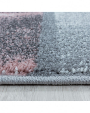 Tapis de salon à poil ras Marbré Motif de carré Poil souple Rose