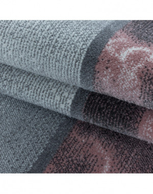 Tapis de salon à poil ras Marbré Motif de carré Poil souple Rose