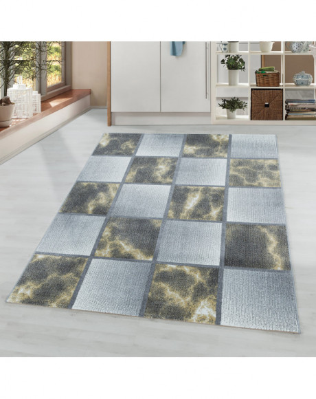 Tapis de salon à poil ras Marbré Motif de carré Poil souple Jaune