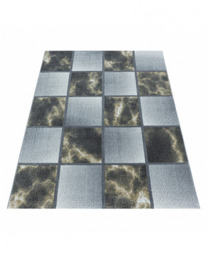 Tapis de salon à poil ras Marbré Motif de carré Poil souple Jaune