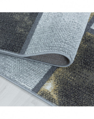 Tapis de salon à poil ras Marbré Motif de carré Poil souple Jaune