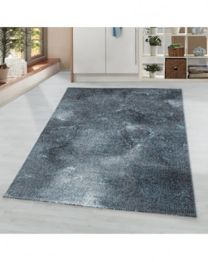 Laagpolig woonkamerkleed, gemarmerd wolkenpatroon, zachte pool, blauw