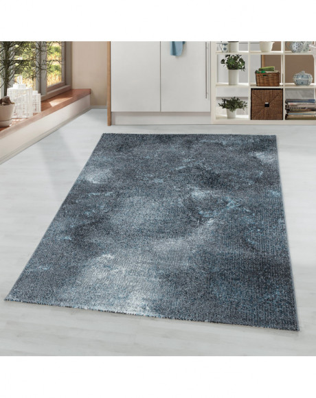 Tapis de salon à poil ras Marbré Motif de nuage Poil souple Bleu
