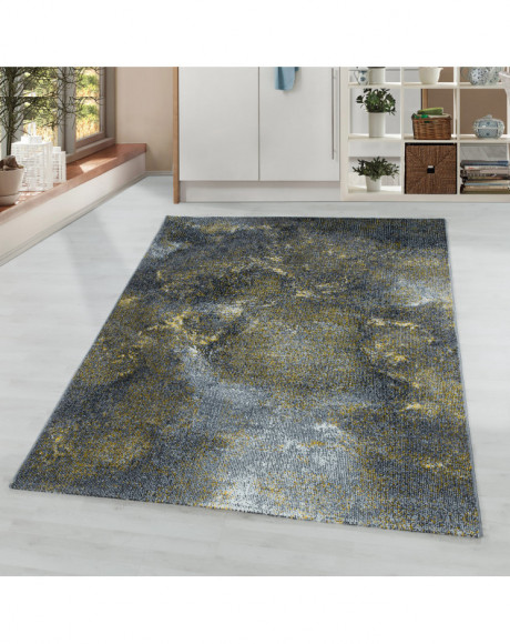 Tapis de salon à poil ras Marbré Motif de nuage Poil souple Jaune