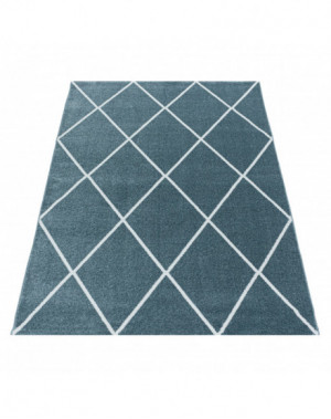 Woonkamerkleed, laagpolig, ruitpatroon, blauwe kleur