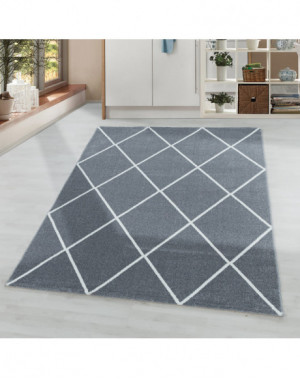 Woonkamerkleed, laagpolig, ruitpatroon, zilverkleurig