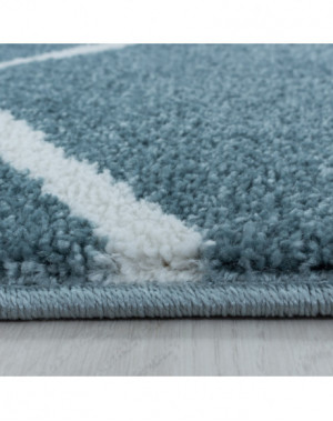 Woonkamerkleed, laagpolig kleed, golf- en lijnpatroon, blauwe kleur