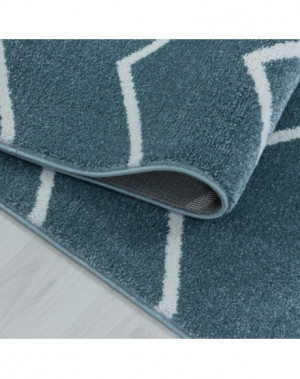 Woonkamerkleed, laagpolig kleed, golf- en lijnpatroon, blauwe kleur