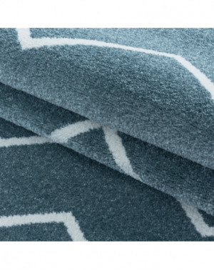 Woonkamerkleed, laagpolig kleed, golf- en lijnpatroon, blauwe kleur