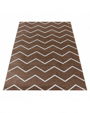 Woonkamerkleed, laagpolig, golf- en lijnpatroon, kleur Terra