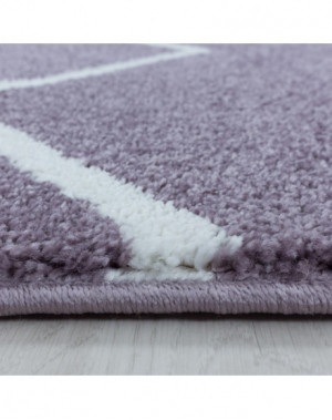Woonkamerkleed, laagpolig kleed, golf- en lijnpatroon, paarse kleur
