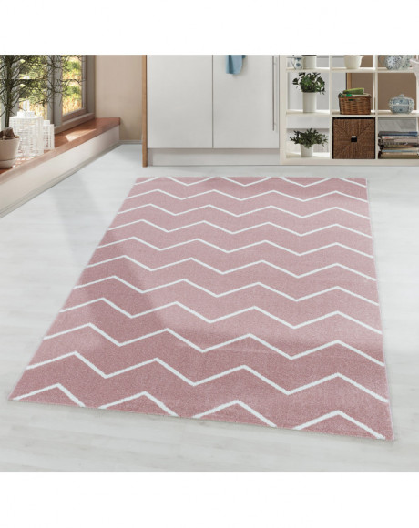 Tapis de salon Tapis à poil ras Motif de vagues lignes Couleur Rose