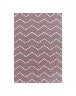 Woonkamerkleed, laagpolig kleed, golf- en lijnpatroon, roze kleur