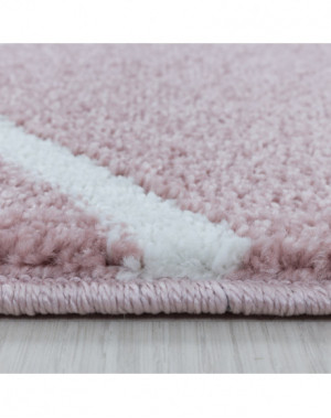 Woonkamerkleed, laagpolig kleed, golf- en lijnpatroon, roze kleur