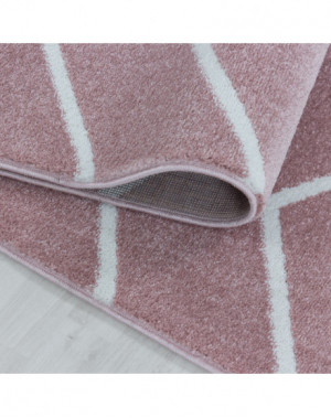 Woonkamerkleed, laagpolig kleed, golf- en lijnpatroon, roze kleur