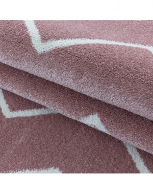 Woonkamerkleed, laagpolig kleed, golf- en lijnpatroon, roze kleur