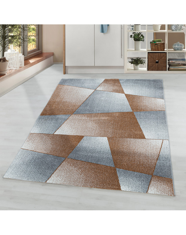 Woonkamerkleed, laagpolig kleed, geometrisch patroon, kleur Terra