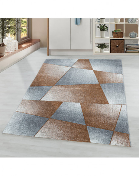 Tapis de salon Tapis à poil ras Motif de géométrique Couleur Terra