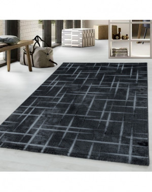 Design vloerkleed voor de woonkamer, laagpolig, rasterpatroon, zachte pool, zwart