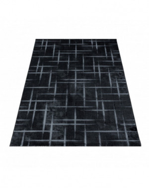 Design vloerkleed voor de woonkamer, laagpolig, rasterpatroon, zachte pool, zwart