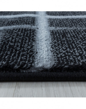 Design vloerkleed voor de woonkamer, laagpolig, rasterpatroon, zachte pool, zwart