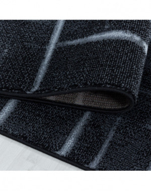 Design vloerkleed voor de woonkamer, laagpolig, rasterpatroon, zachte pool, zwart